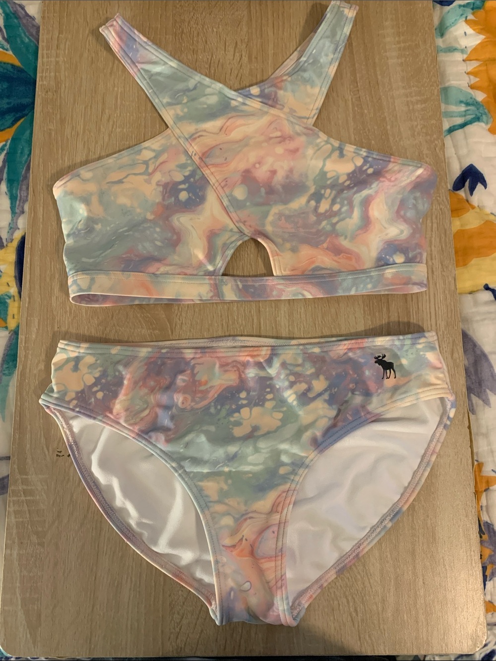abercrombie kids pastel tie-dye 2 piece swim suit- pink, blue, green